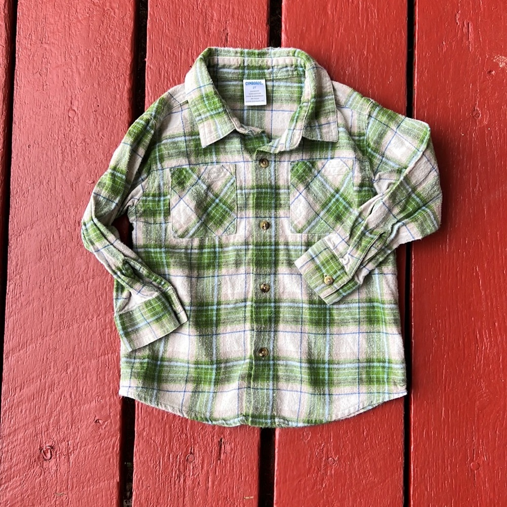 Gymboree Green Plaid Flannel Shirt- 100% Cotton